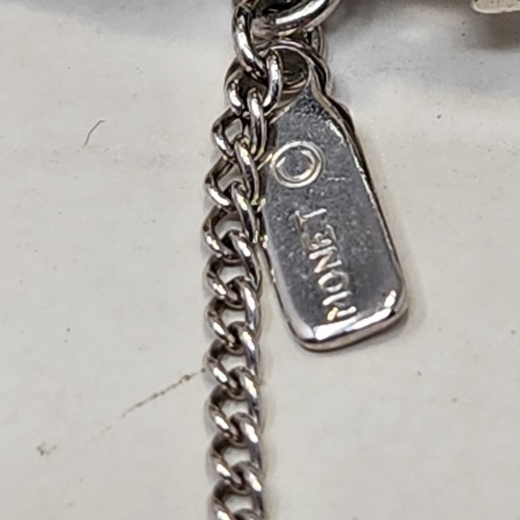 Monet Silver Tone Flat Link Chain Bracelet Safety Chain Vintage Costume Jewelry - Picture 5 of 6